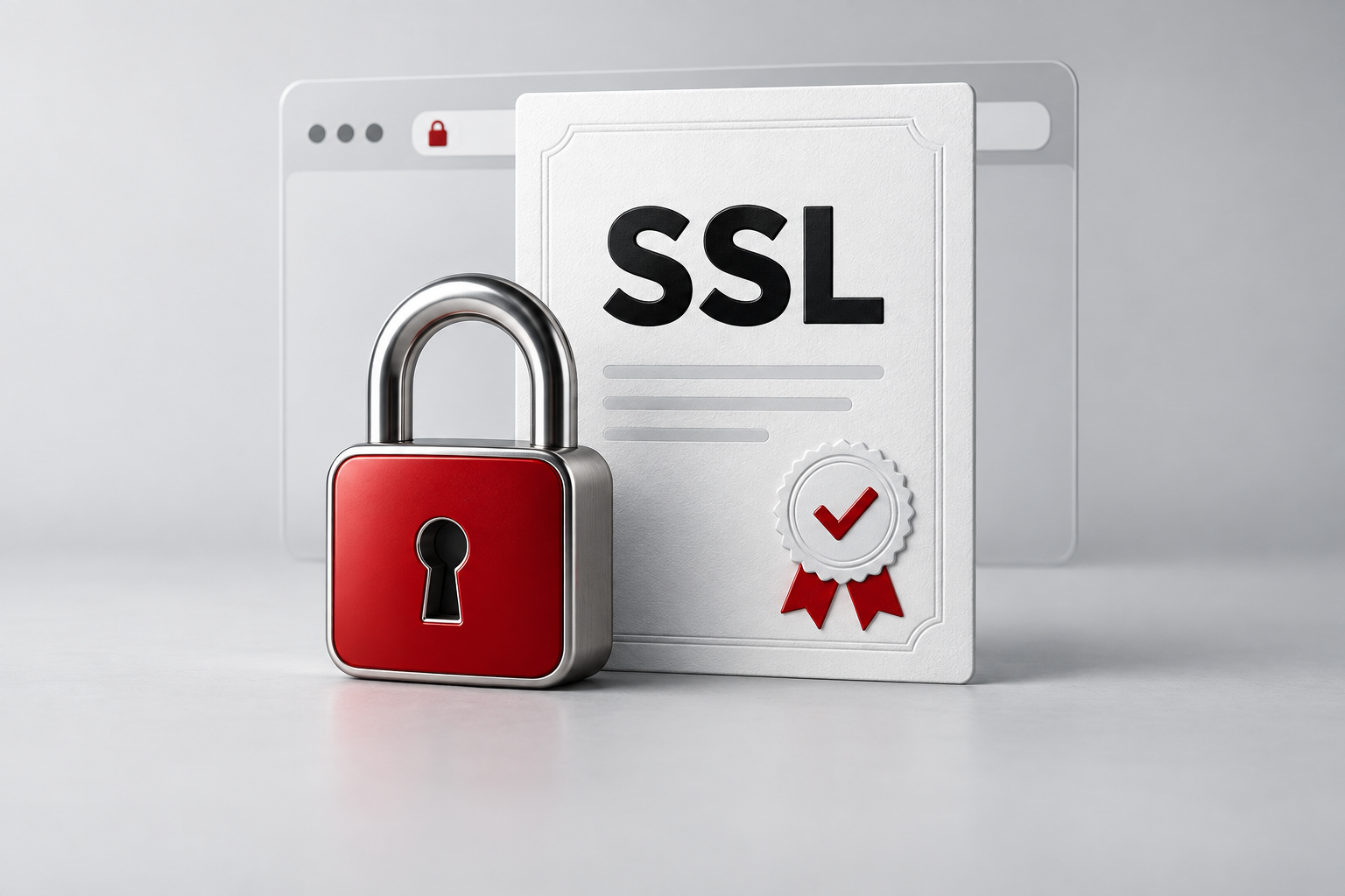 Certyfikat SSL z czerwoną kłódką i znakiem weryfikacji
